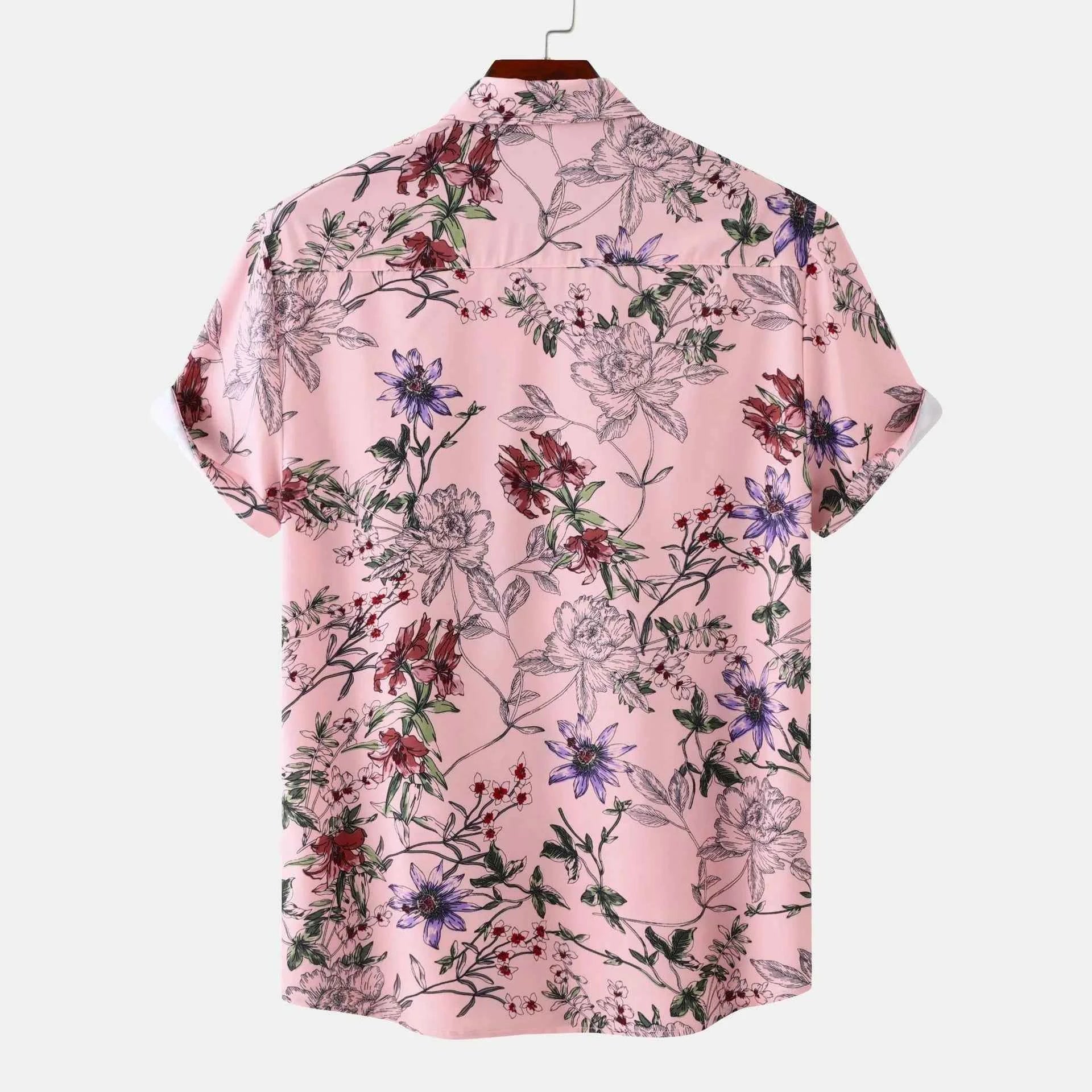 Men's Plus Size Floral Print Short Sleeve Button Down Casual Shirt