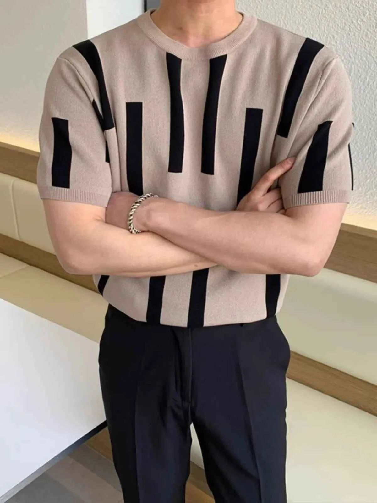 Men's Plus Size Color Block Round Neck Short Sleeve Knit T-Shirt