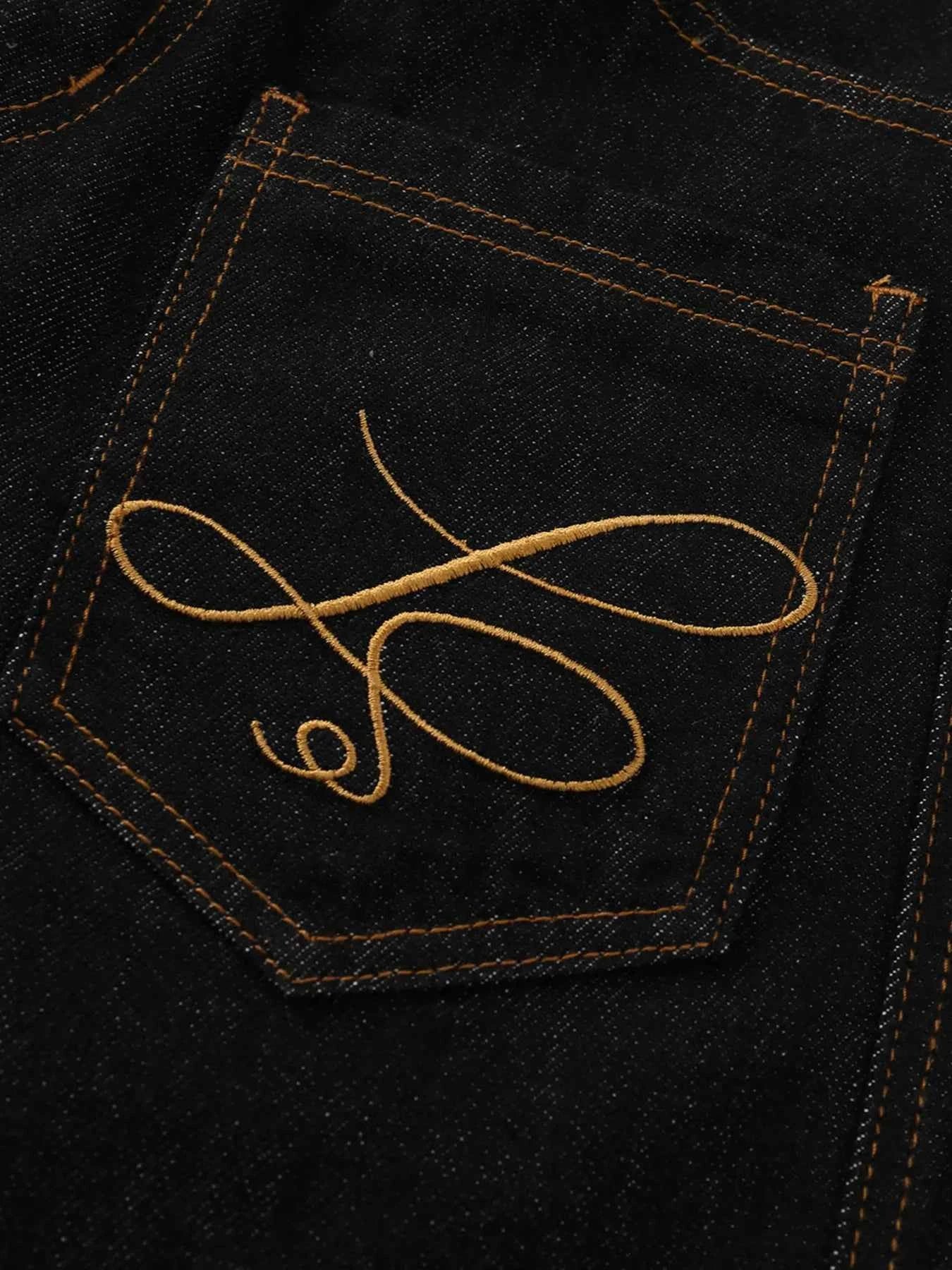 Men's Wide Leg Denim Shorts with Embroidered Pocket Detail