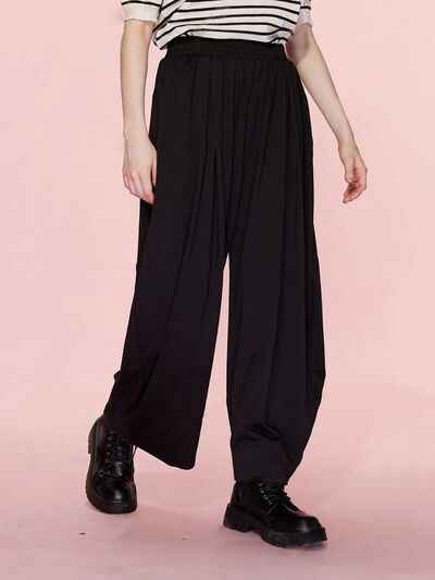 Elastic Waist Wide Leg Pants with Pockets - Damned Threads