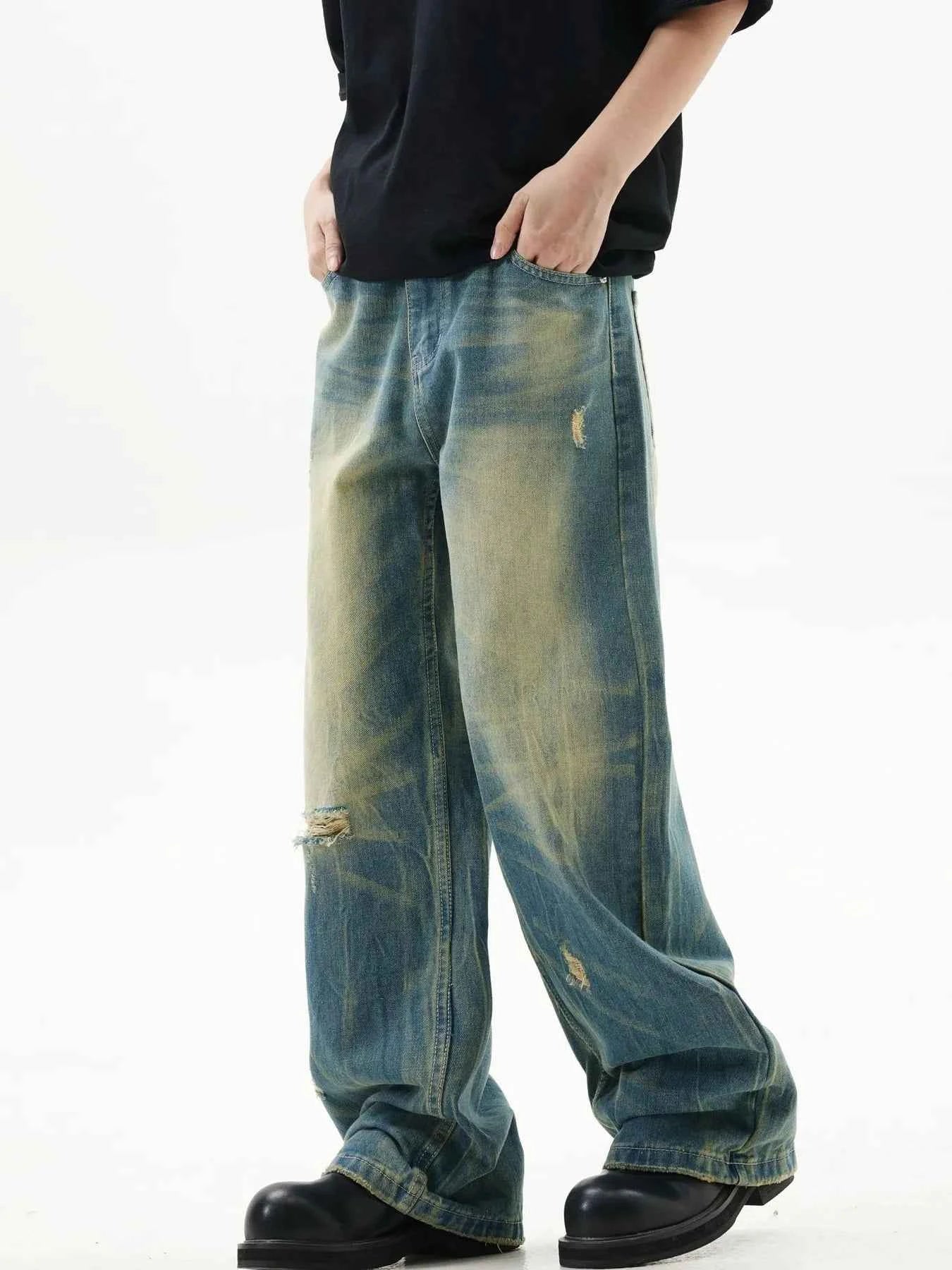 Men's Distressed Wide Leg Jeans