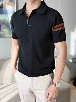 Men's Full Size Button Up Striped Sleeve Shirt Plus Size