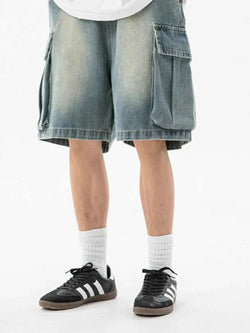 Men's Full Size Washed Cargo Denim Shorts Plus Size
