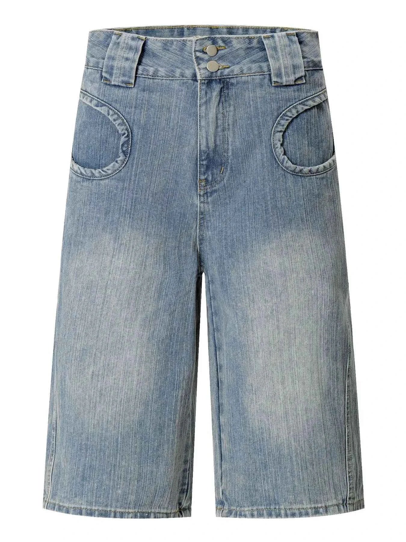 Men's Washed Denim Bermuda Shorts with Curved Pocket Detail