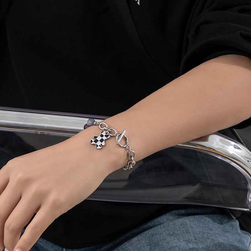 Black & White Chessboard Bear Bracelet - Damned Threads
