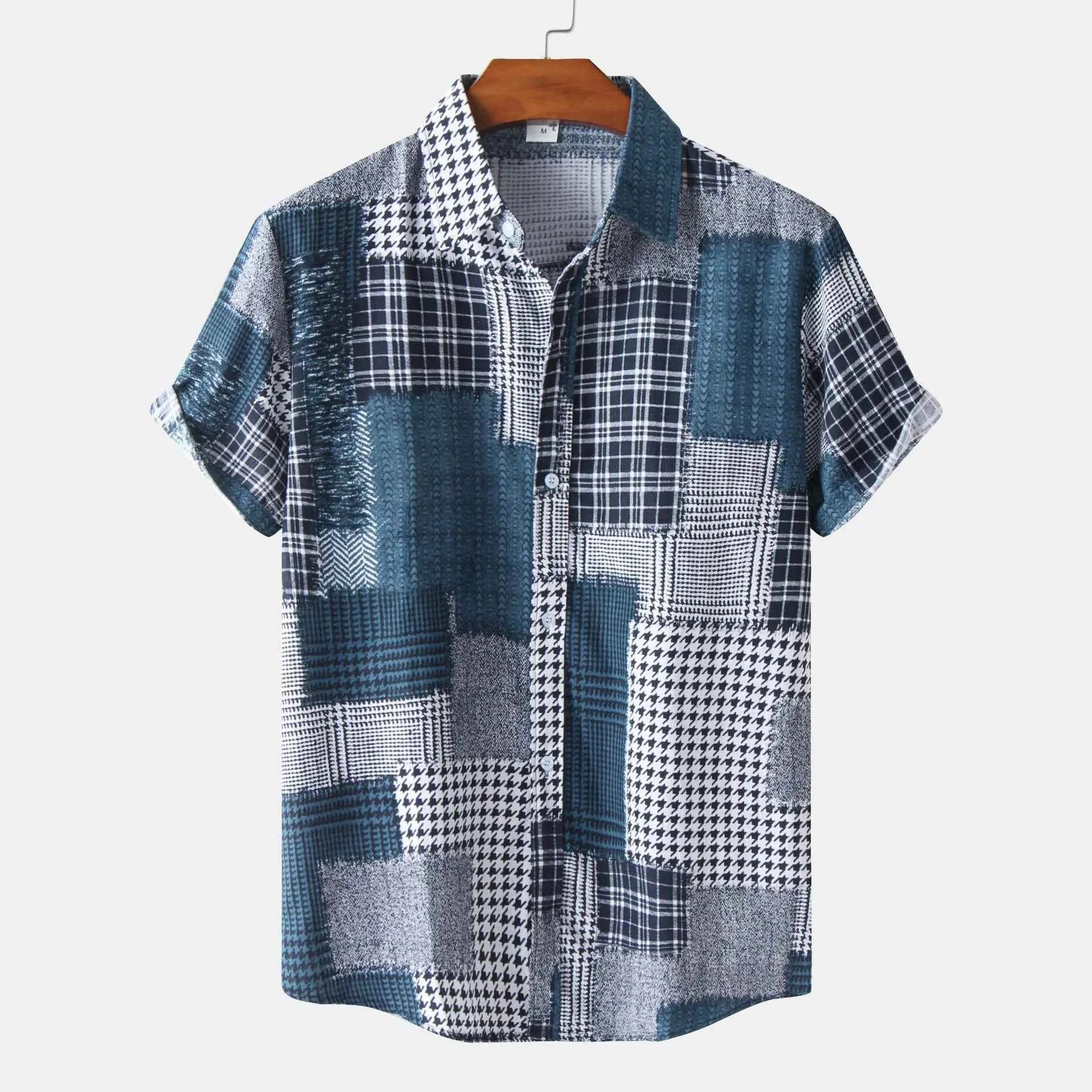 Men's Plus Size Plaid Short Sleeve Button-Up Shirt
