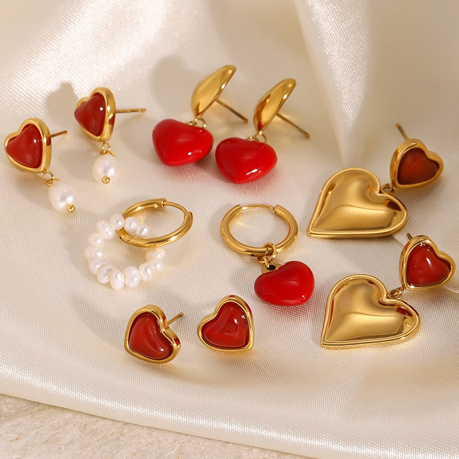 18K Gold Heart-Shaped Earrings With Oil Drop Design - Damned Threads