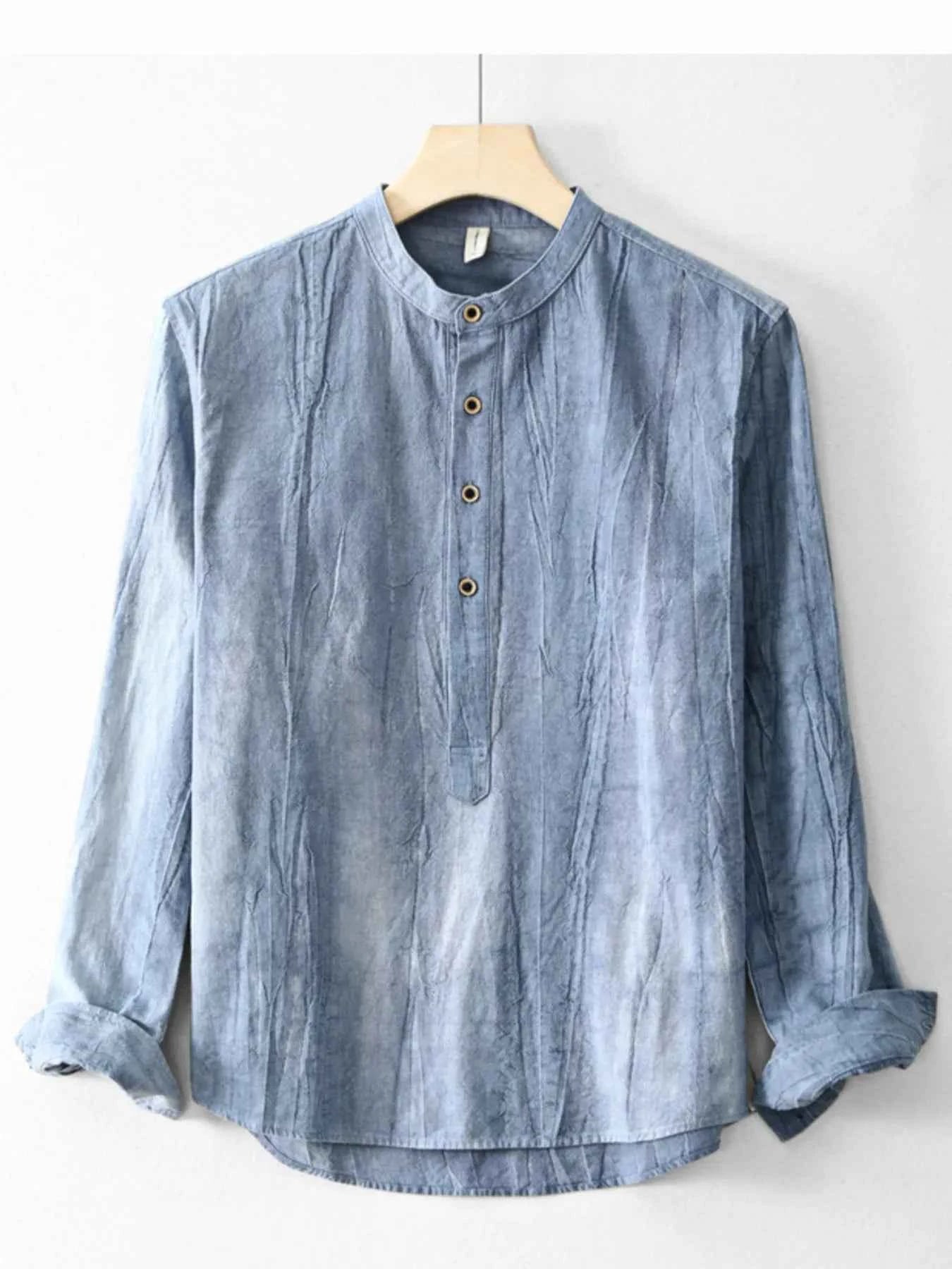 Men's Plus Size Button Front Long Sleeve Blouse