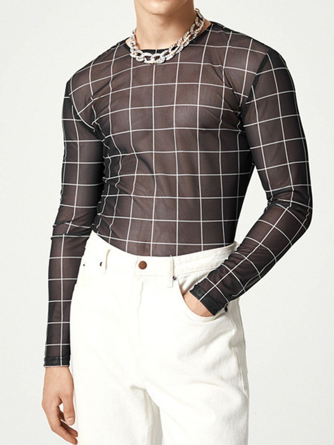 Men's Full Size Plaid Round Neck Long Sleeve Top Plus Size - Damned Threads