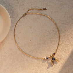 Inlaid Pearl Lapis Lazuli Horn Pendant Necklace - Damned Threads