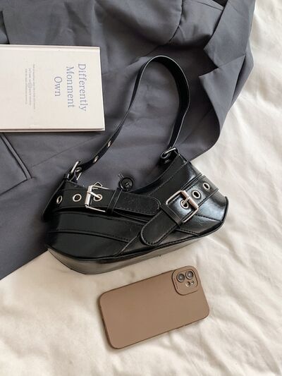 PU Leather Buckle Shoulder Bag - Damned Threads