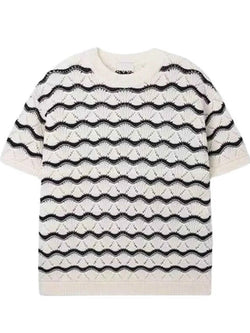 Men's Plus Size Wavy Stripe Contrast Knit Top
