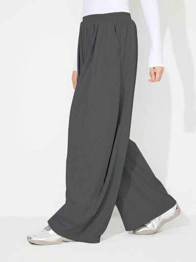 Elastic Waist Wide Leg Pants with Pockets - Damned Threads