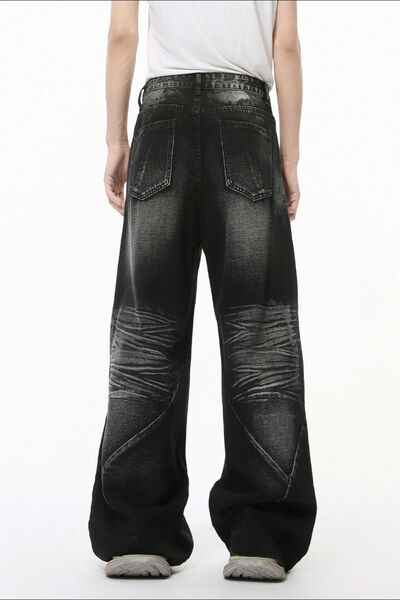 Washed Cat Whisker Straight Leg Jeans - Damned Threads