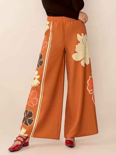Printed Elastic Waist Wide Leg Pants - Damned Threads