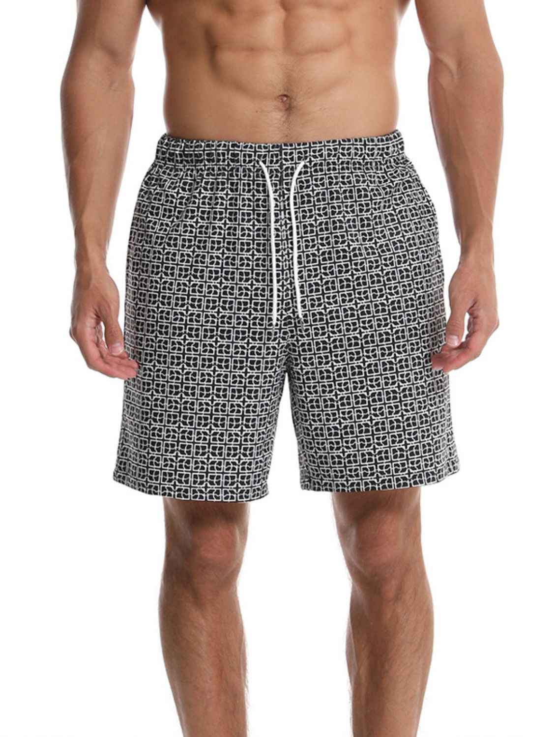 Men's Drawstring Black & White Pattern Shorts - Damned Threads