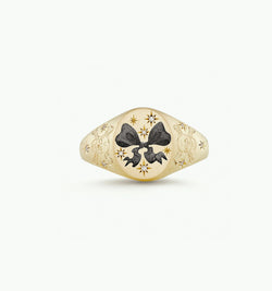 18K Gold Pattern & Inlaid Zirconia Ring - Damned Threads
