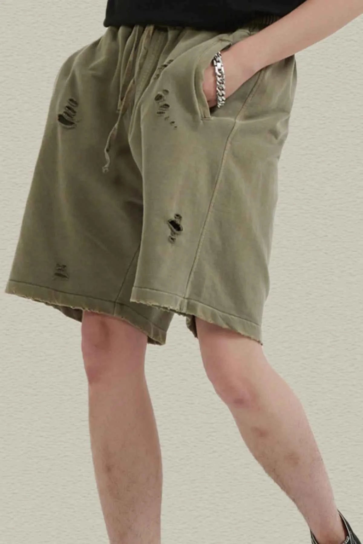 Men's Distressed Drawstring Shorts