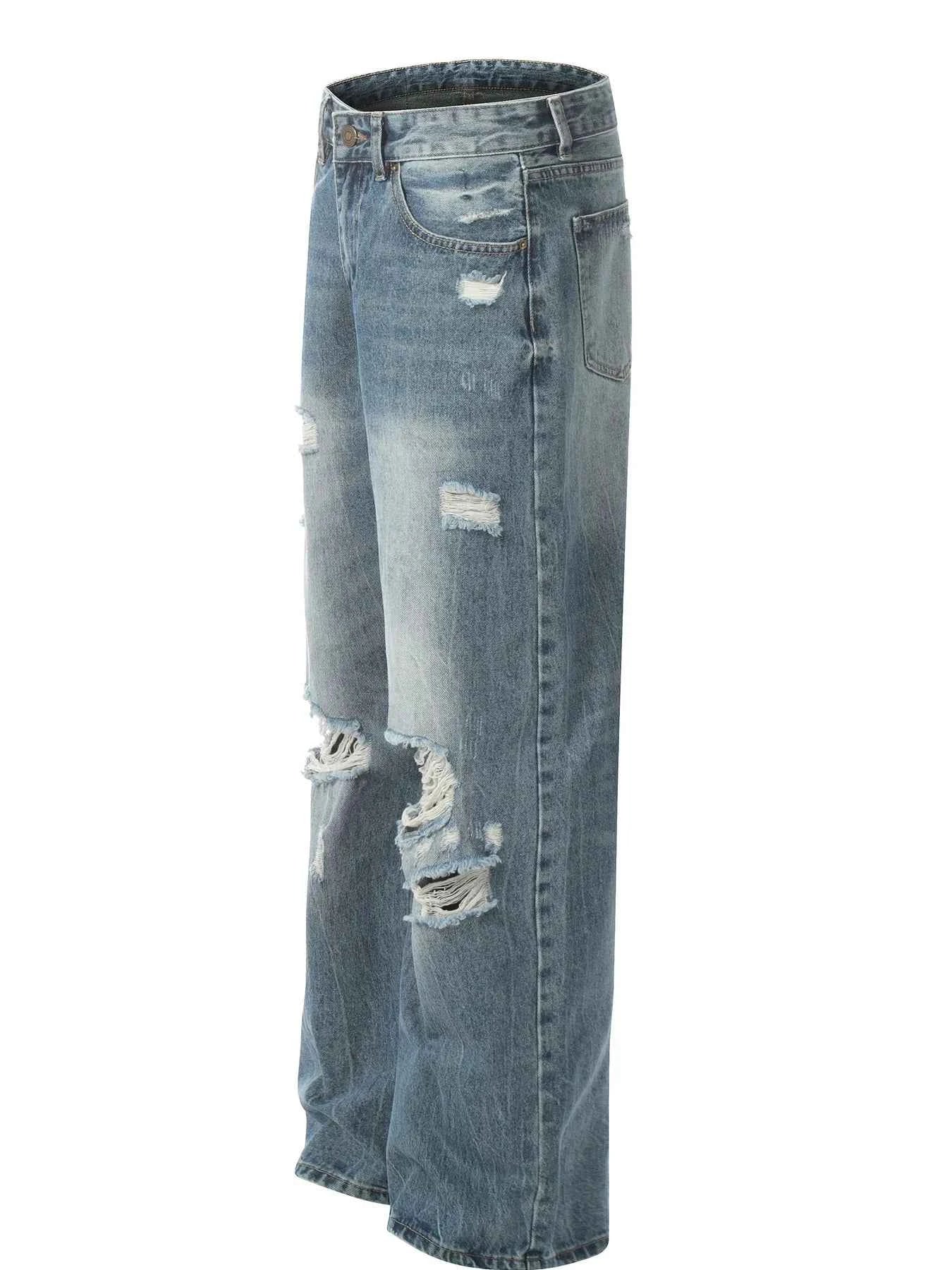 Men's Distressed Washed Wide Leg Jeans
