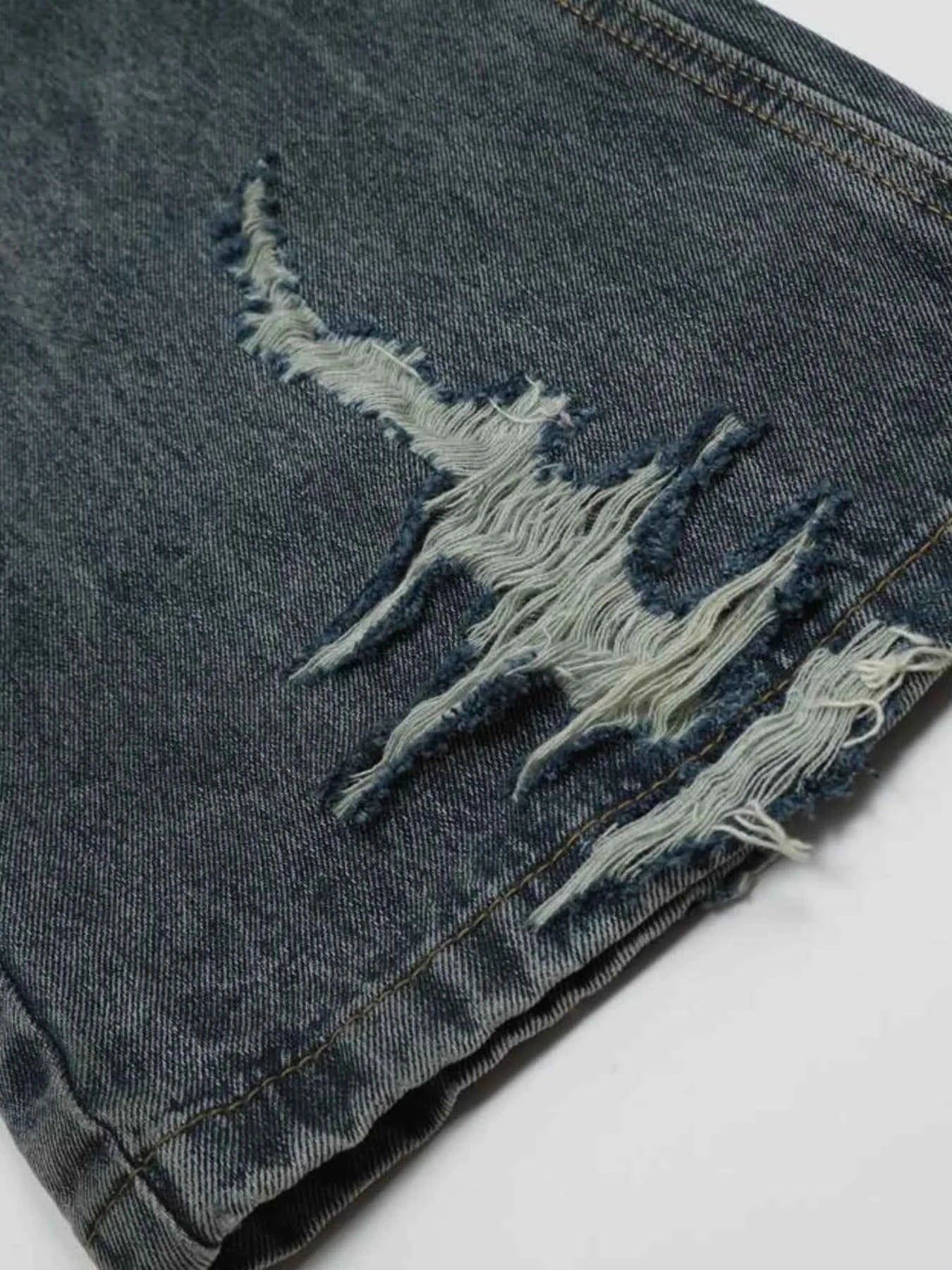 Men's Washed Distressed Wide-Leg Jeans