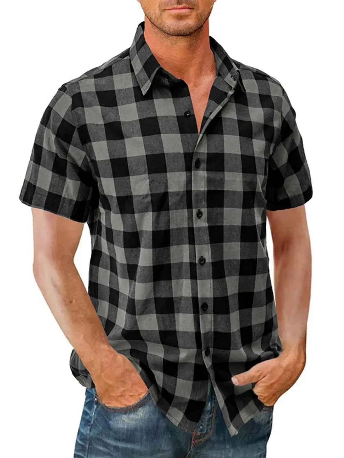 Men's Plaid Button Up Short Sleeve Shirt