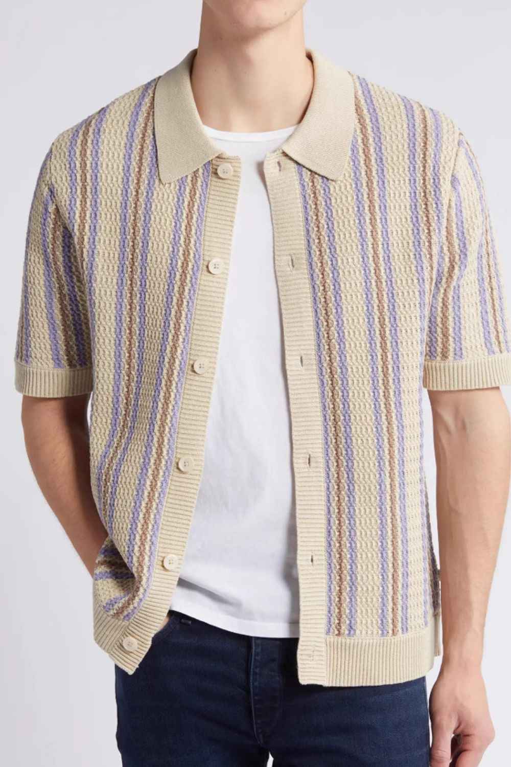 Men's Plus Size Striped Button Down Short Sleeve Shirt - Damned Threads
