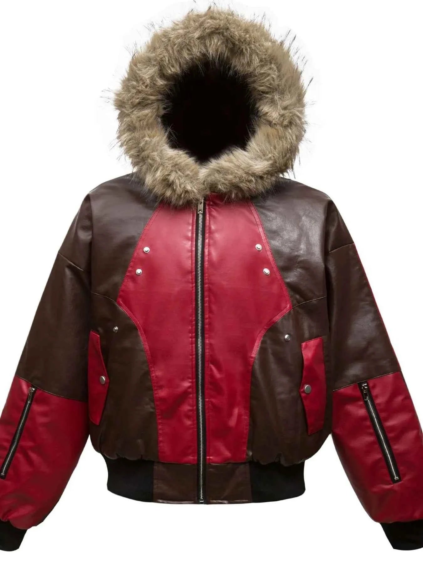 Men's Faux Fur Hooded Contrast Bomber Jacket