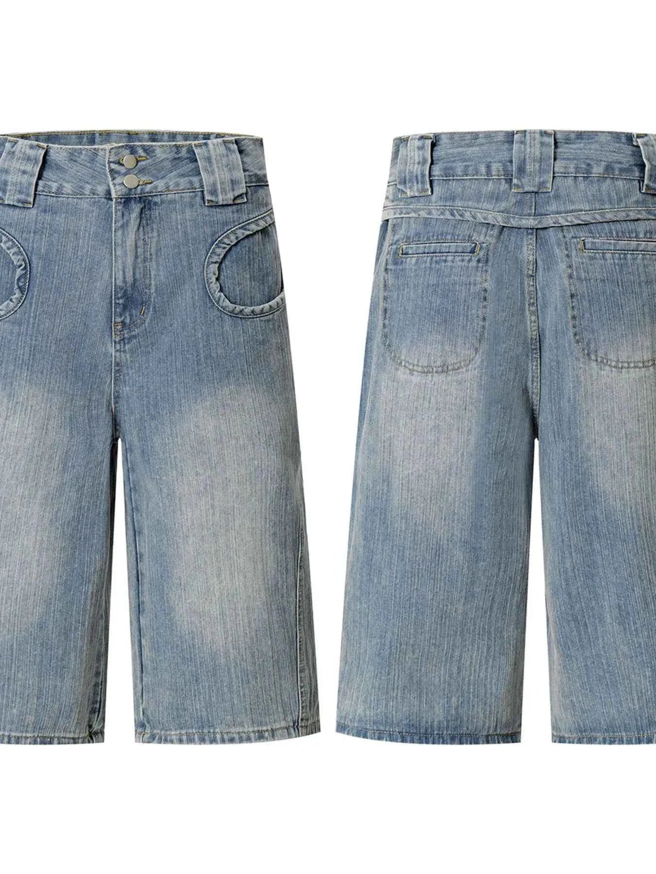 Men's Washed Denim Bermuda Shorts with Curved Pocket Detail