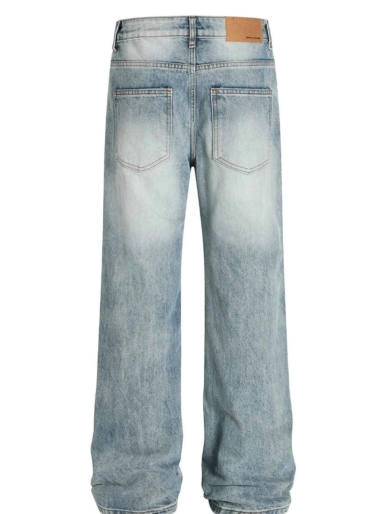 Men's Vintage Washed Distressed Wide-Leg Jeans