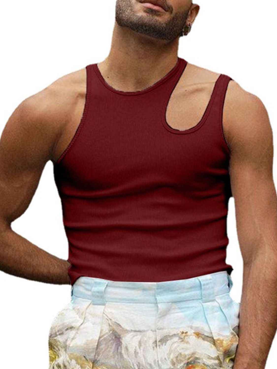 Men's Full Size Cutout Round Neck Tank Plus Size