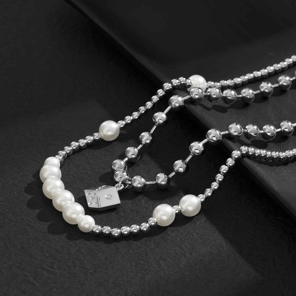 Pearl Double-Layered Necklace With Die Pendant necklace - Damned Threads
