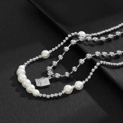 Pearl Double-Layered Necklace With Die Pendant necklace - Damned Threads