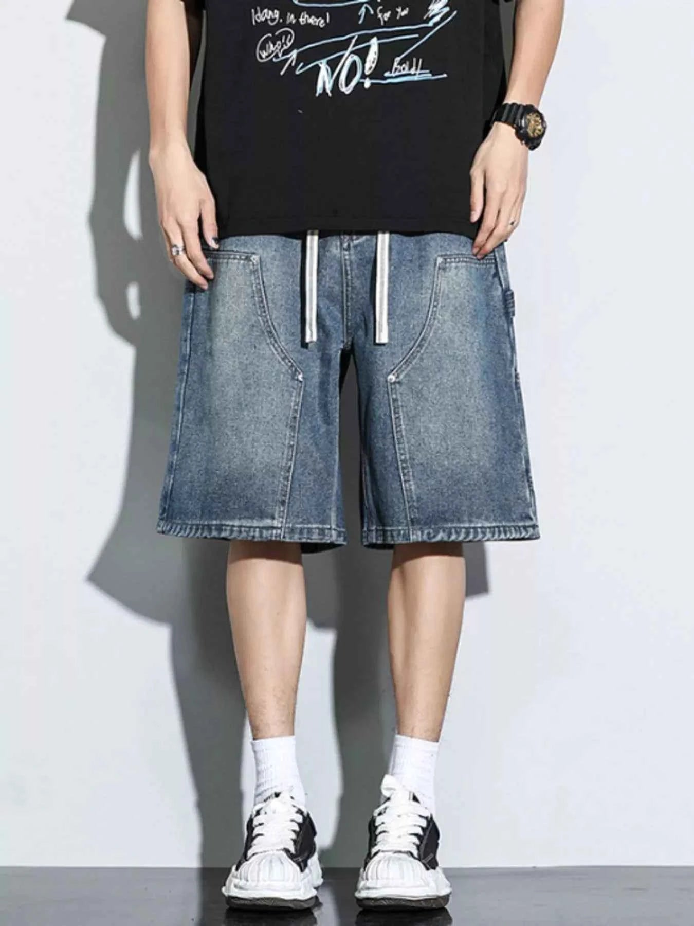 Men's Full Size Drawstring Wide-Leg Denim Shorts Plus Size