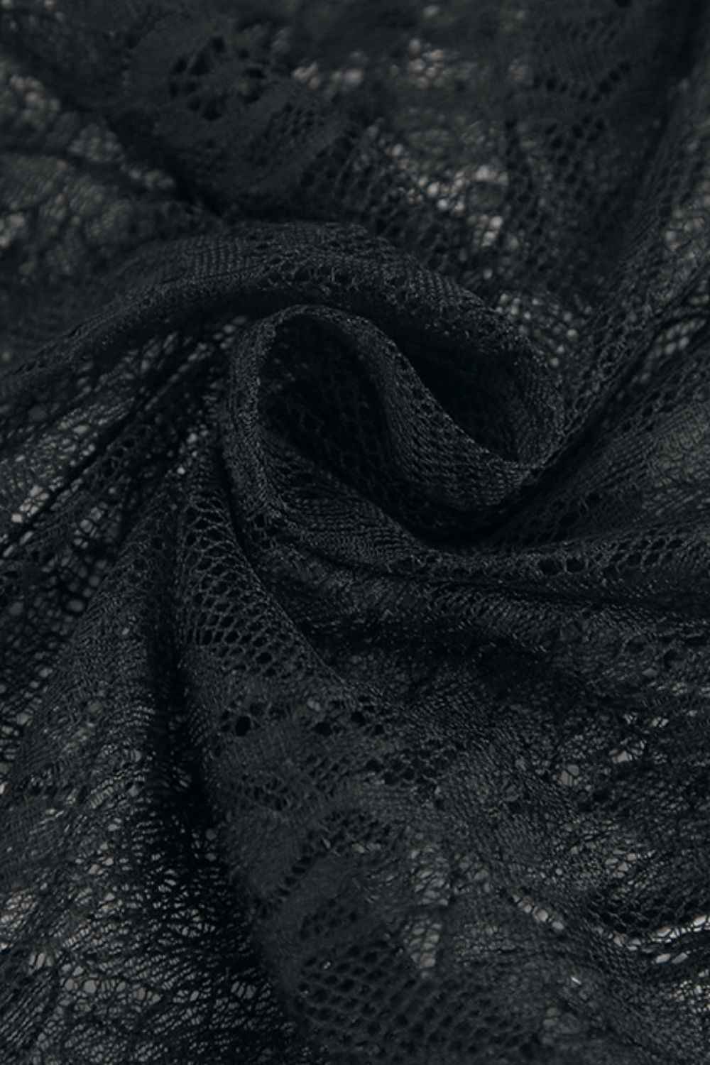 Fringe Round Neck Long Sleeve Lace Sheer Top - Damned Threads