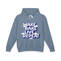 WAKE BAKE LIVE REPEAT - Unisex Lightweight Hooded Sweatshirt - Damned Threads