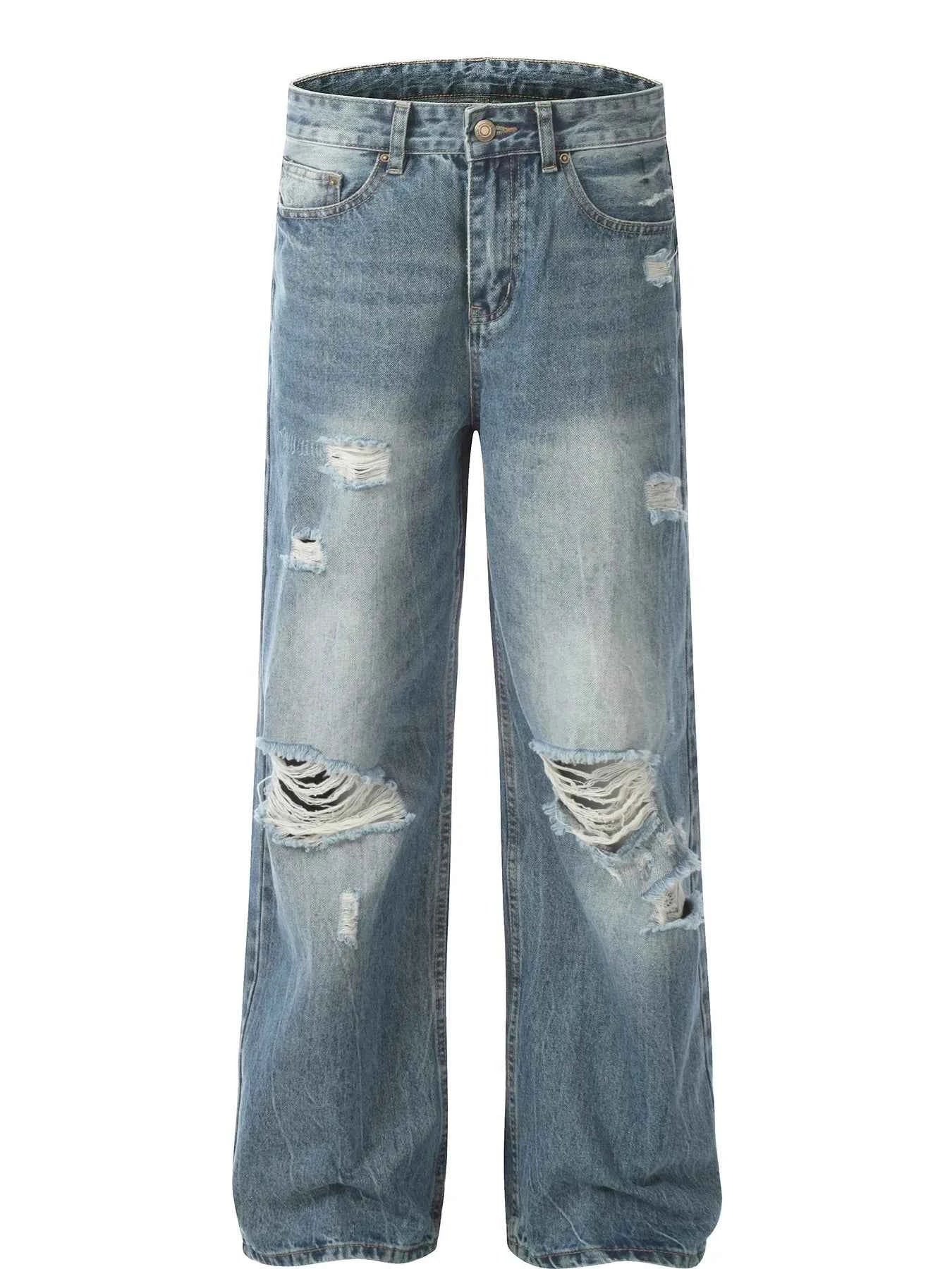 Men's Distressed Washed Wide Leg Jeans