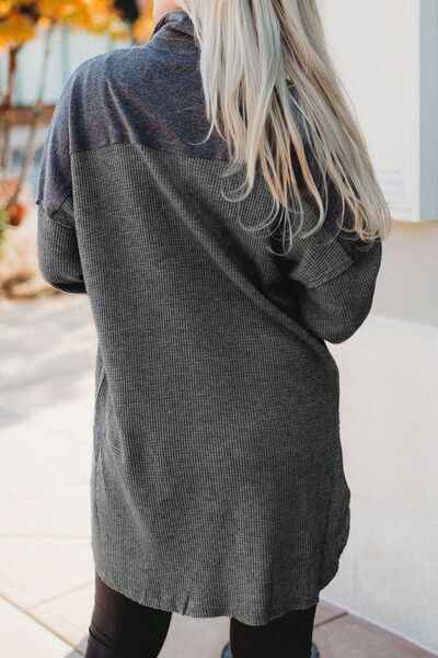 Waffle Knit Button Up Drop Shoulder Jacket - Damned Threads