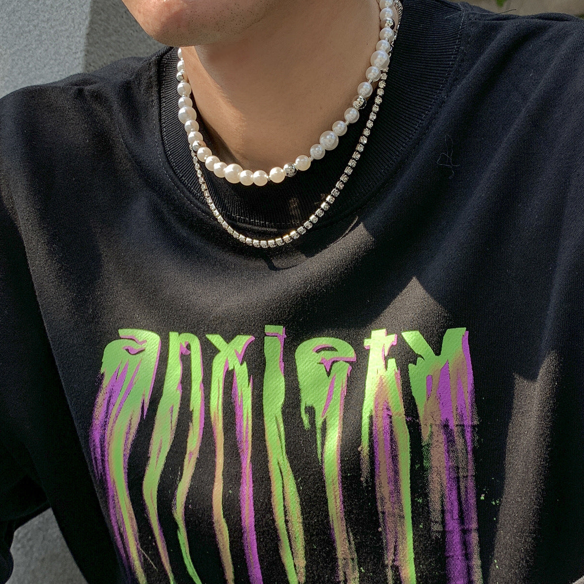 Double-Layered Pearl & Rhinestone Chain Necklace - Damned Threads