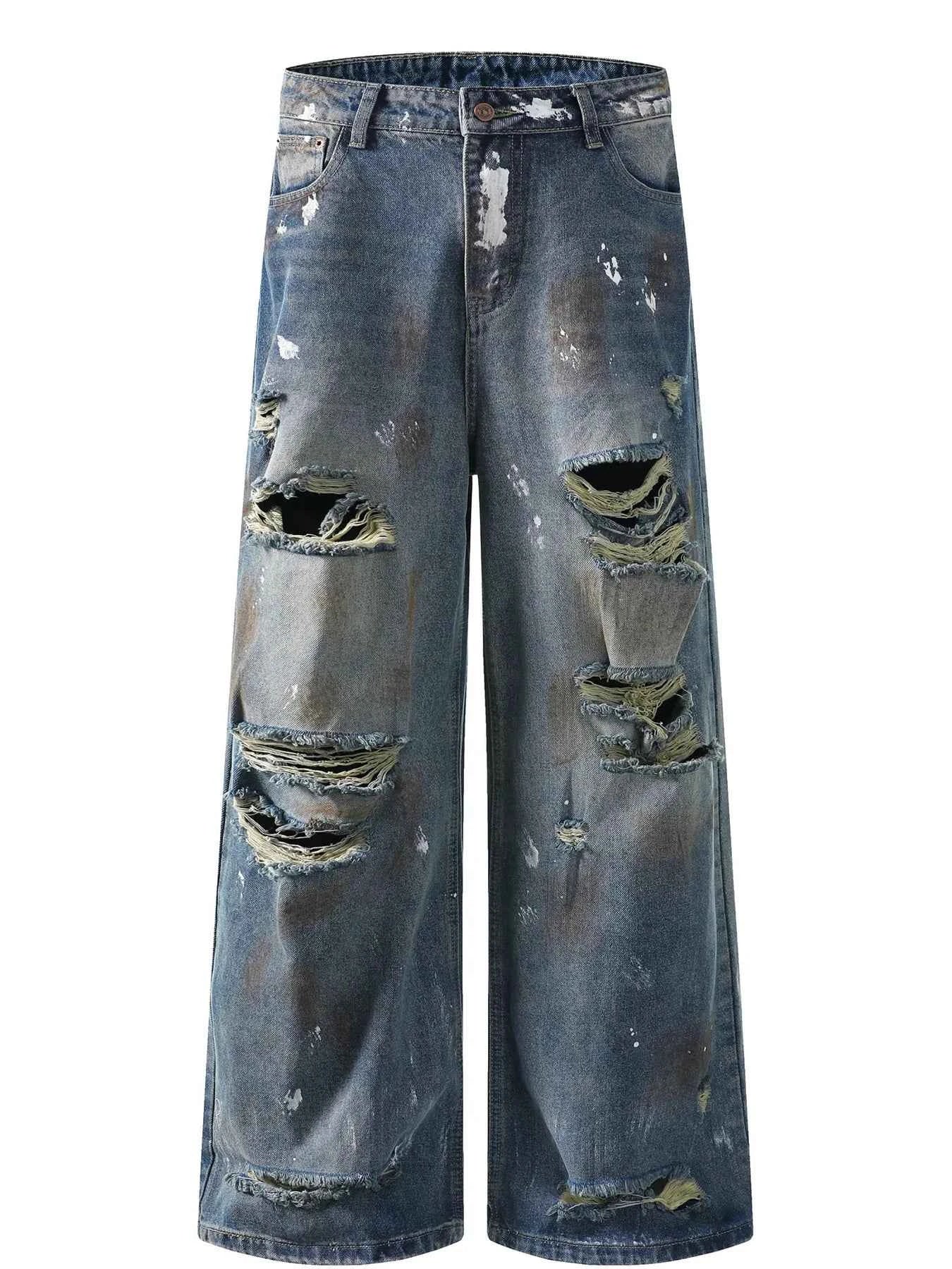 Men's Distressed Washed Wide Leg Jeans
