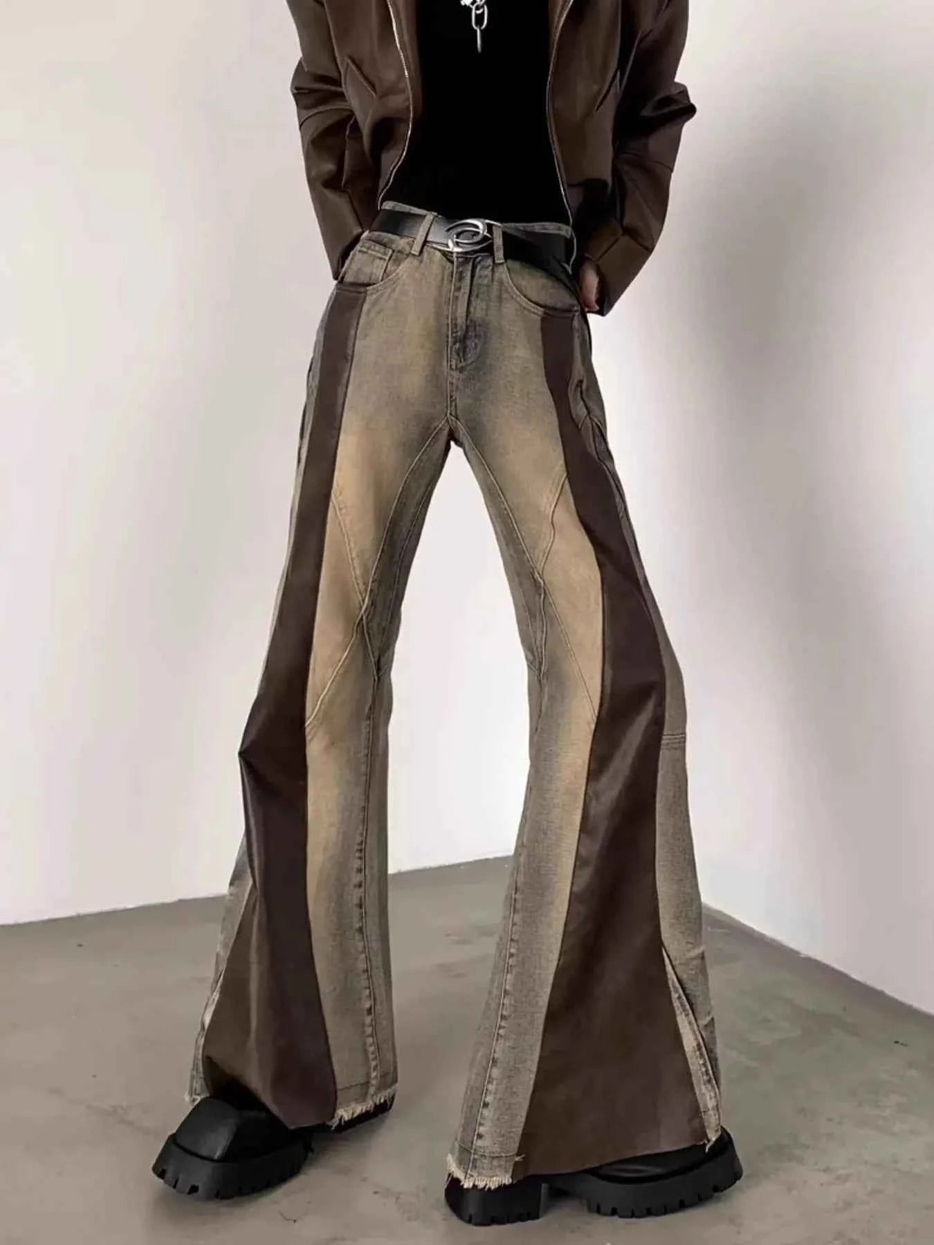 Men's Plus Size Vintage Washed Two-Tone Flare Jeans