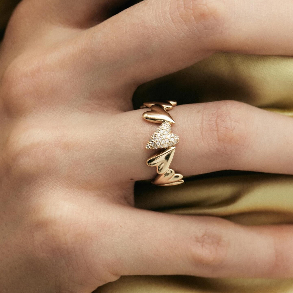 18K Gold & Rhinestone Geometric Heart Ring - Damned Threads