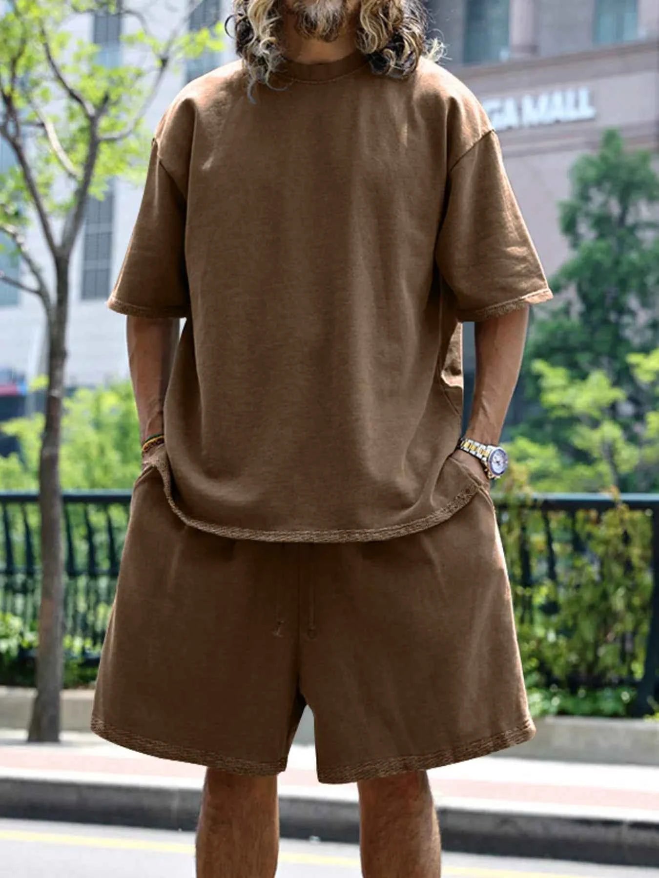 Men's Full Size Round Neck Short Sleeve Top and Shorts Set Plus Size