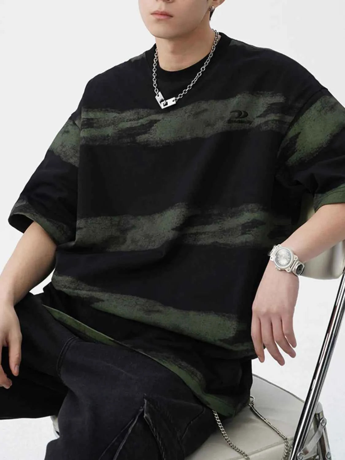 Men's Plus Size Basic style Round Neck Striped T-Shirt