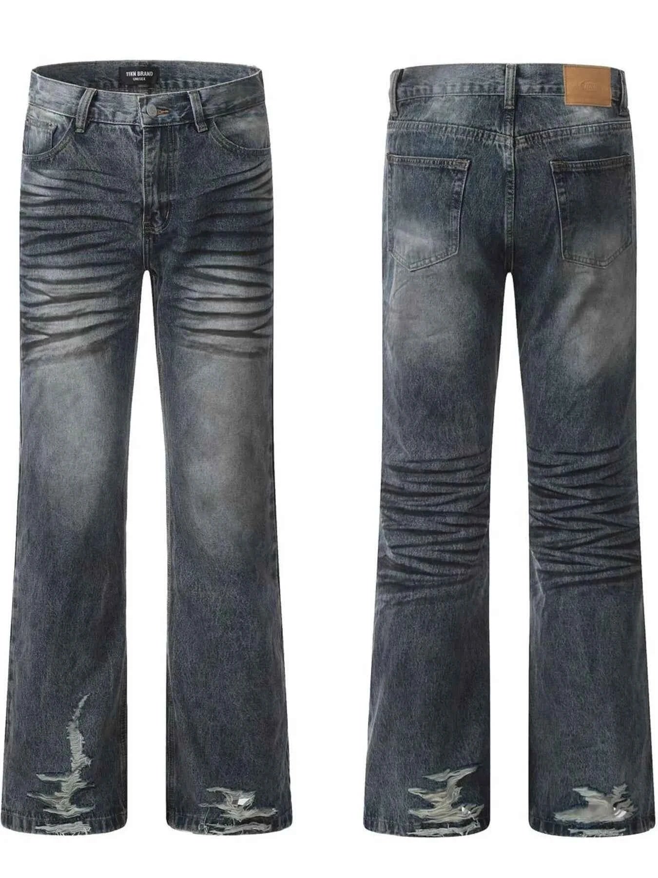 Men's Washed Distressed Wide-Leg Jeans