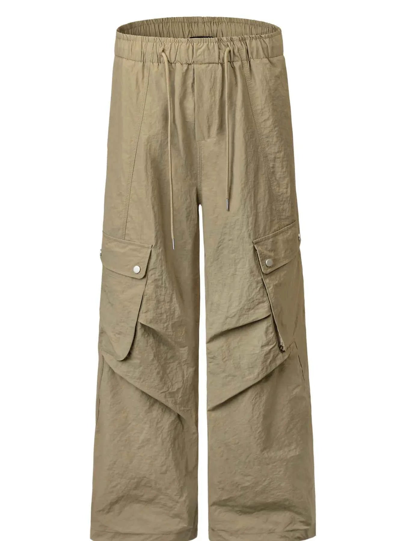 Men's Wide Leg Cargo Pants with Drawstring Waist