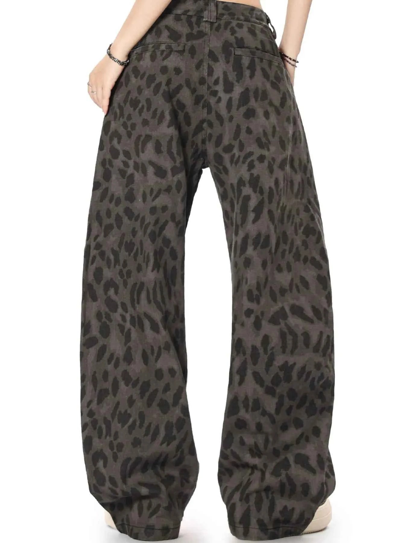 Men's Leopard Print Wide Leg Jeans