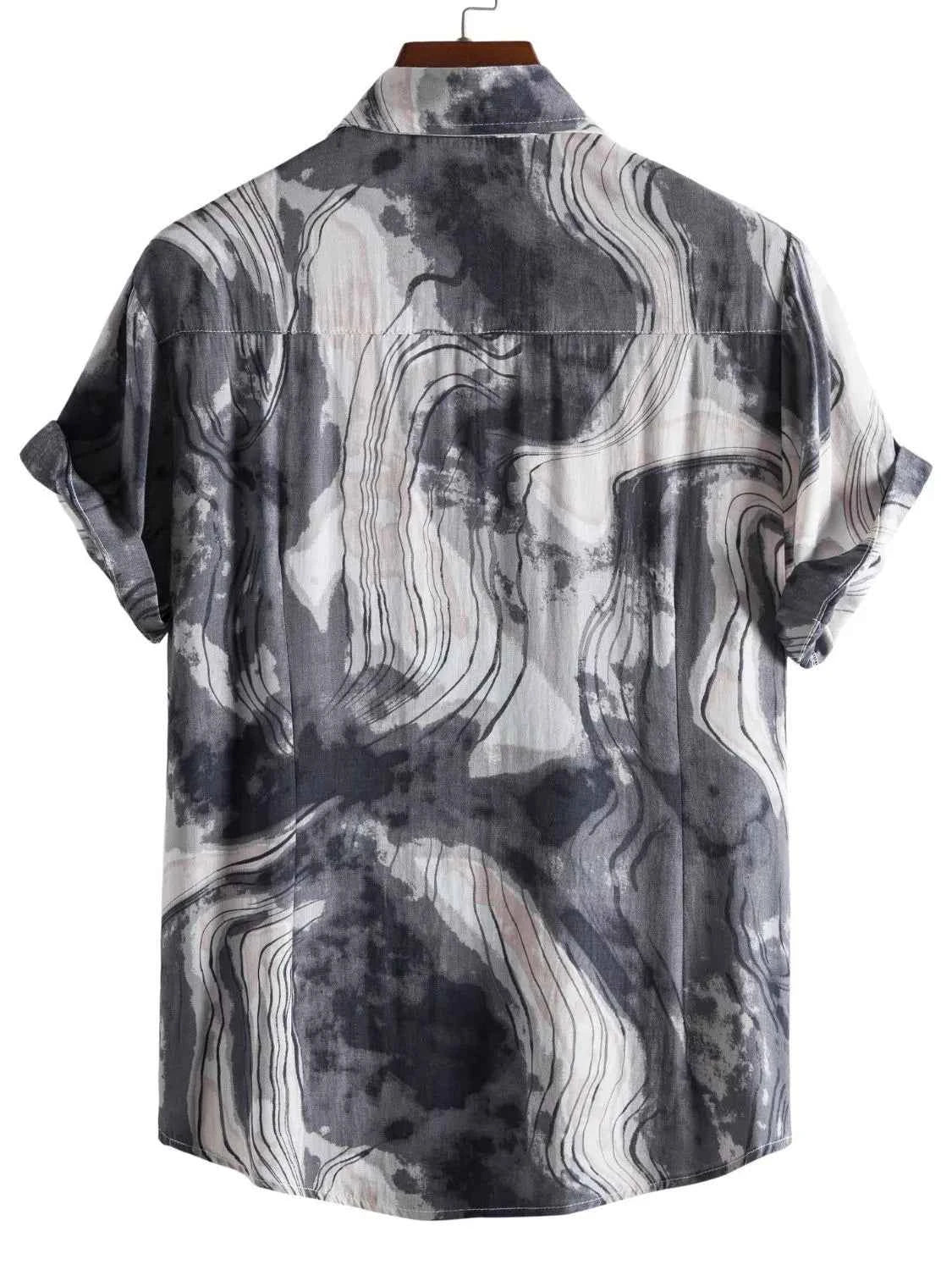 Men's Plus Size Abstract Marble Print Short Sleeve Button-Up Shirt