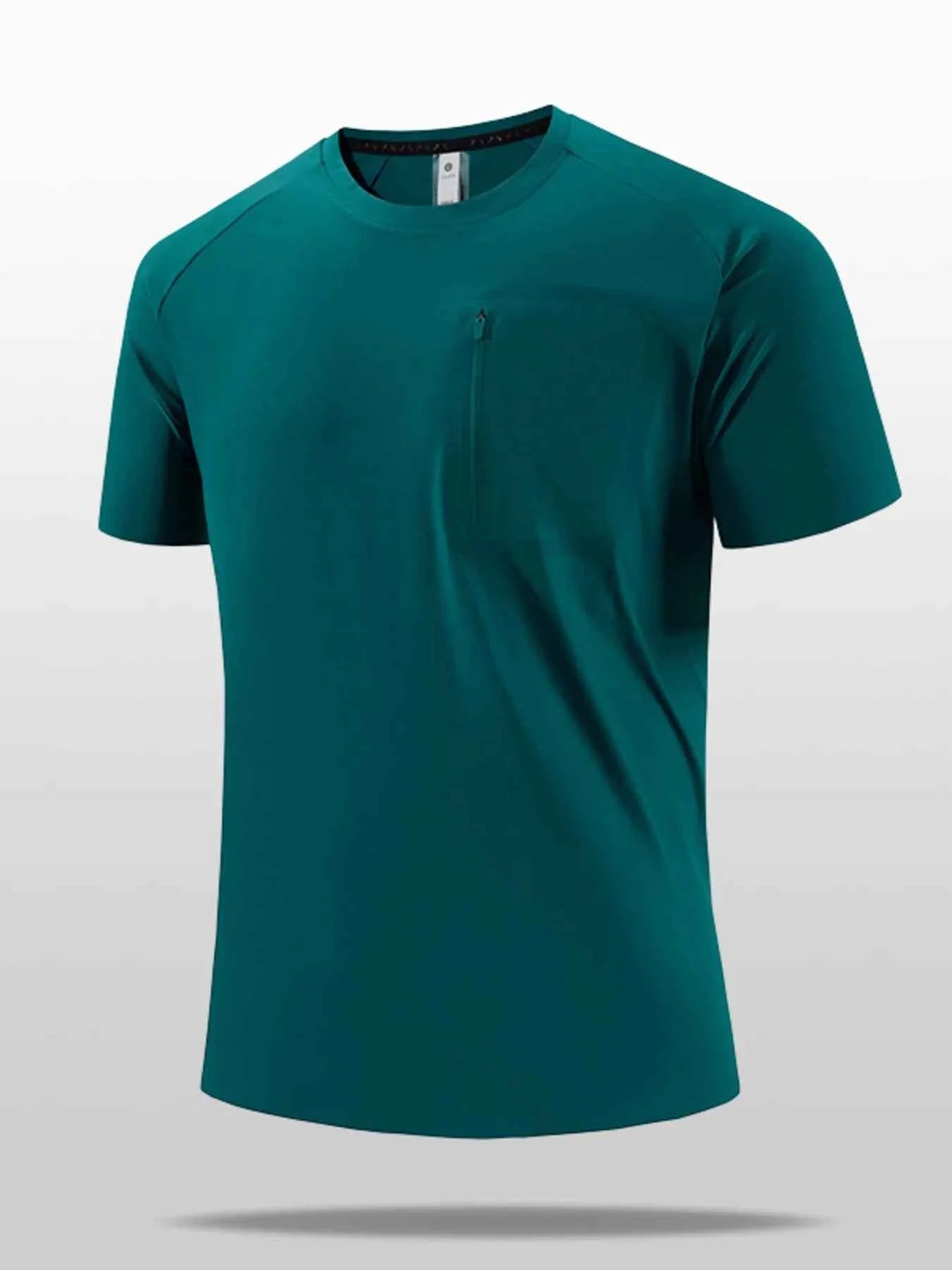Men's Plus Size Quick-Dry T-Shirt with Zipper Pocket