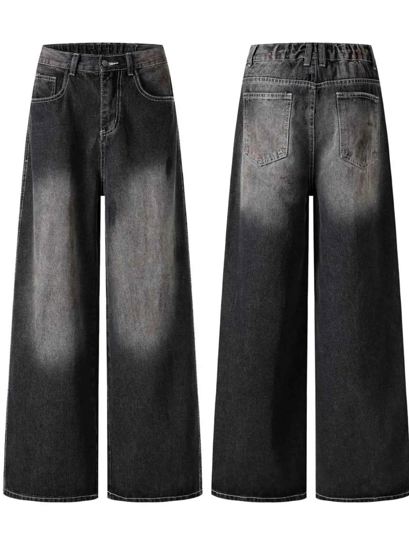 Men's Vintage Washed Wide Leg Denim Jeans