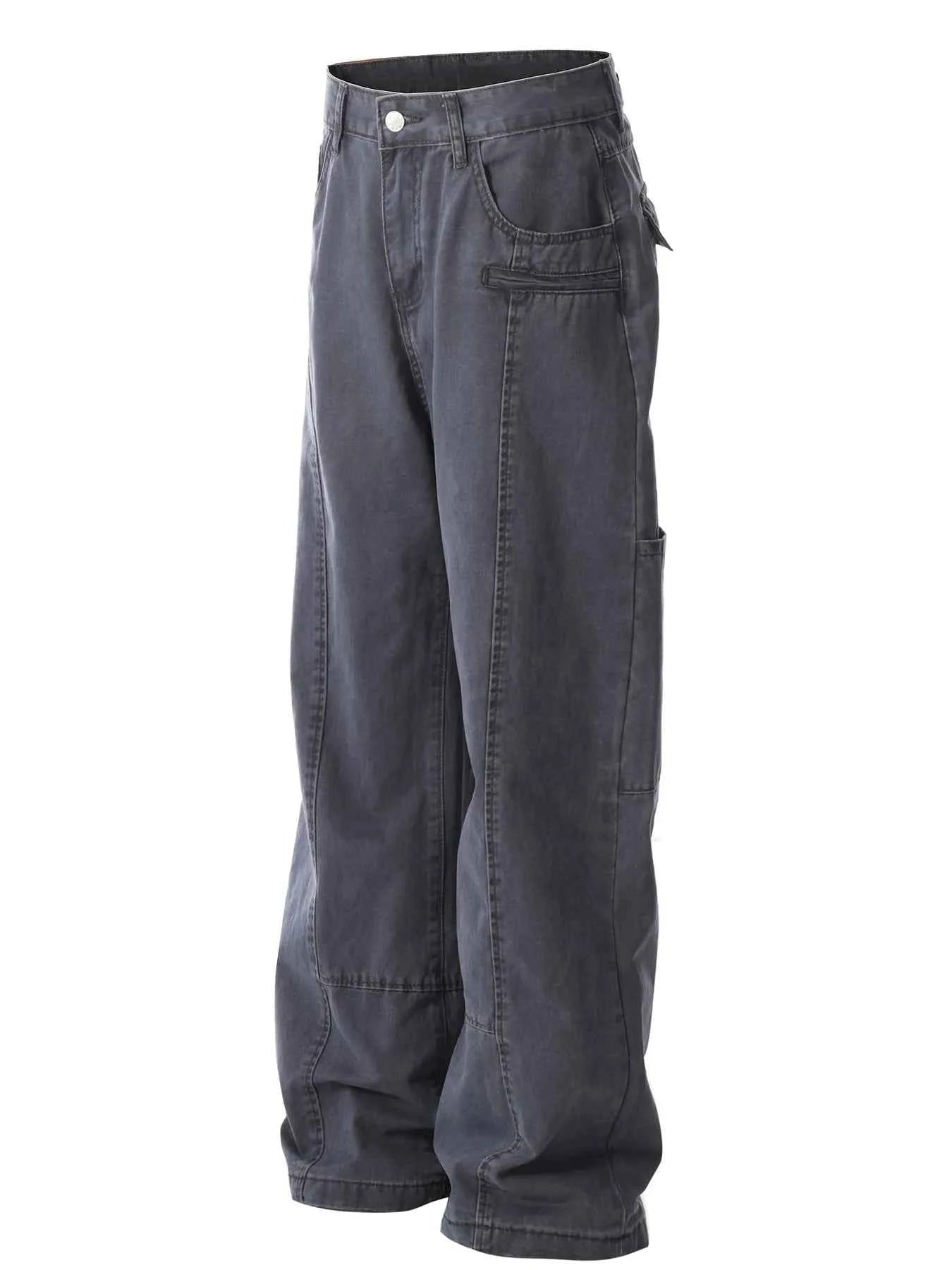Men's Wide Leg Cargo Pants with Stitching Detail